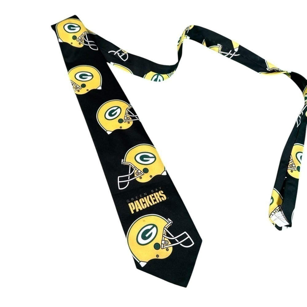 Vintage Green Bay Packers Helmets Black NFL Neck Tie-1993 NFL Ralph Marlin & Co - Picture 6 of 8
